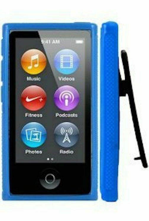 Blue TPU Rubber Case Cover with Belt Clip for Apple iPod Nano 7th Gen 7 7G NEW