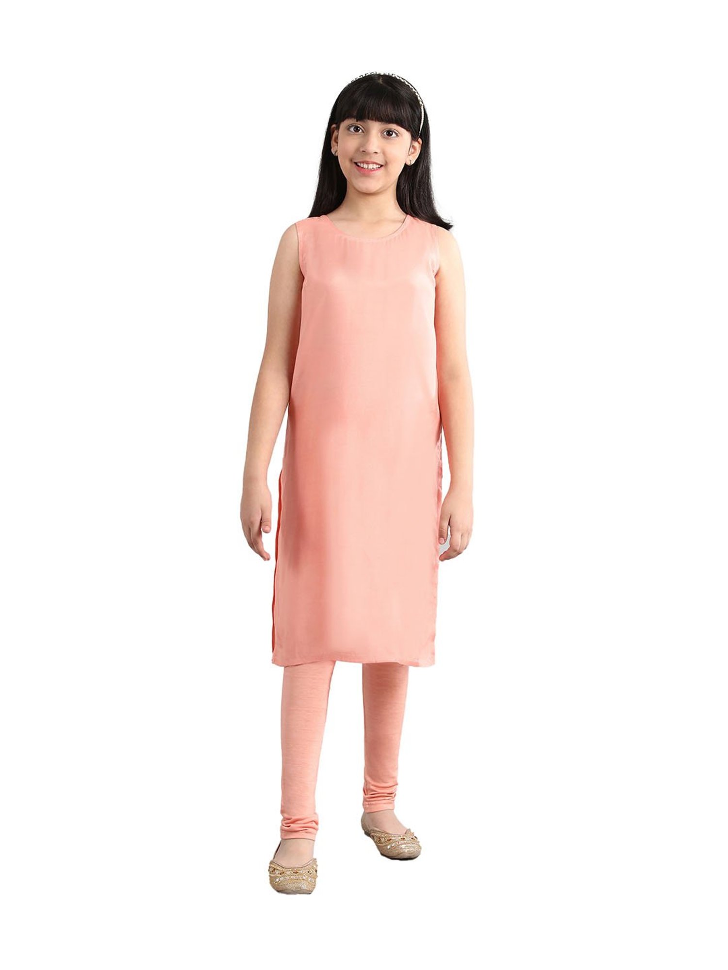 Aurelia Kids Peach Embellished Kurta with Leggings