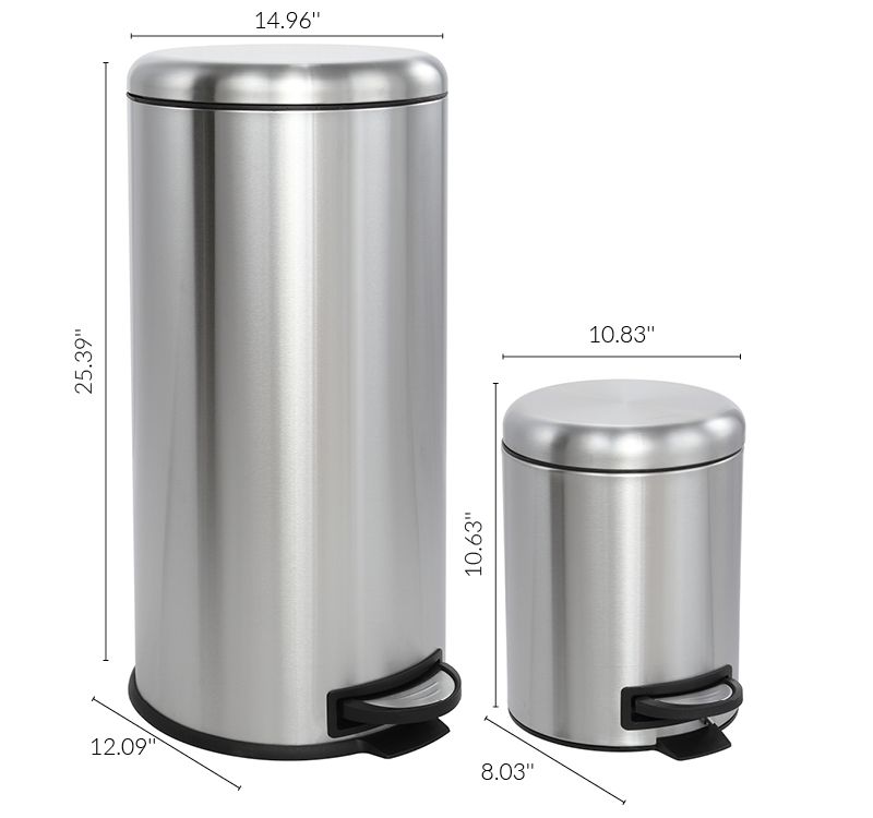 happimess Oscar Round 8-Gallon Step-Open Trash Can with FREE Mini Trash Can, Stainless Steel 