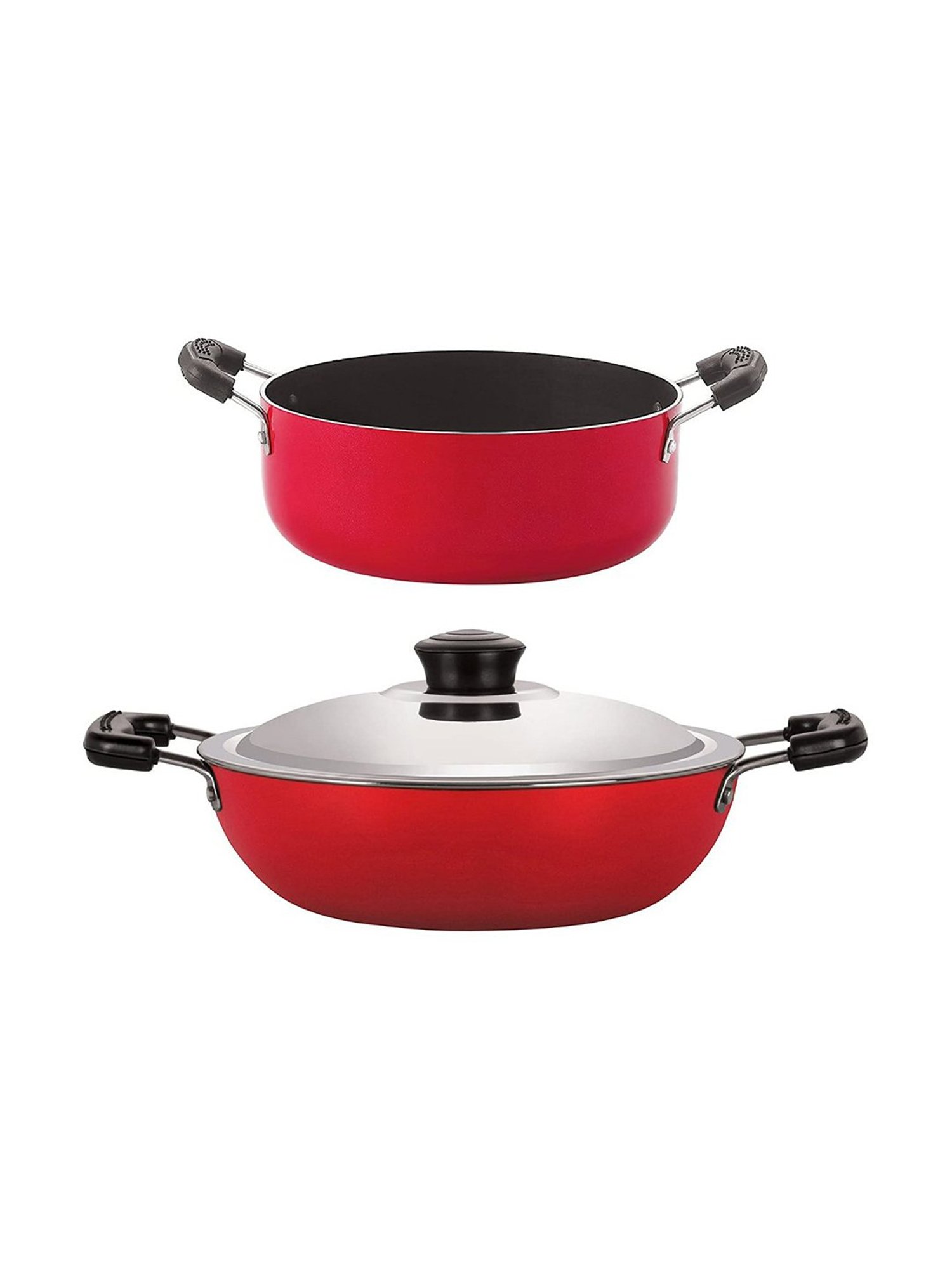 Nirlon Red Aluminium Non-Stick Deep Kadhai and Casserole Cookwares - Set of 2
