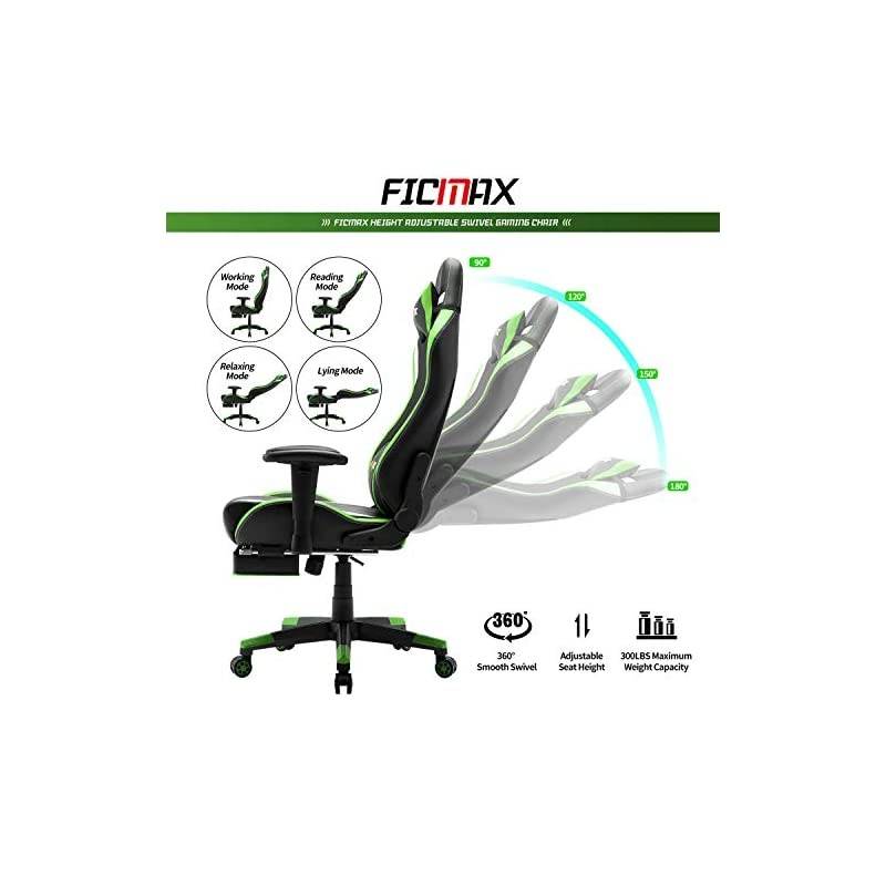 Green Massage Gaming Chair High Back, Big and Tall Computer Gaming Chair with Footrest, Ergonomic Gamer Chair for E-Sport, Reclining Video Game Chair with Headrest and Lumbar Support