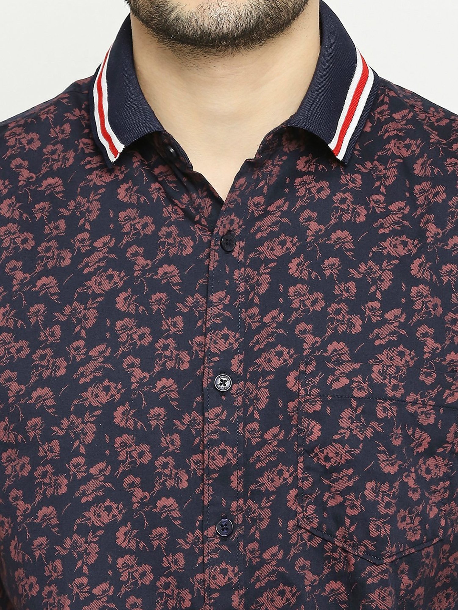 SOLEMIO Navy Slim Fit Printed Shirt