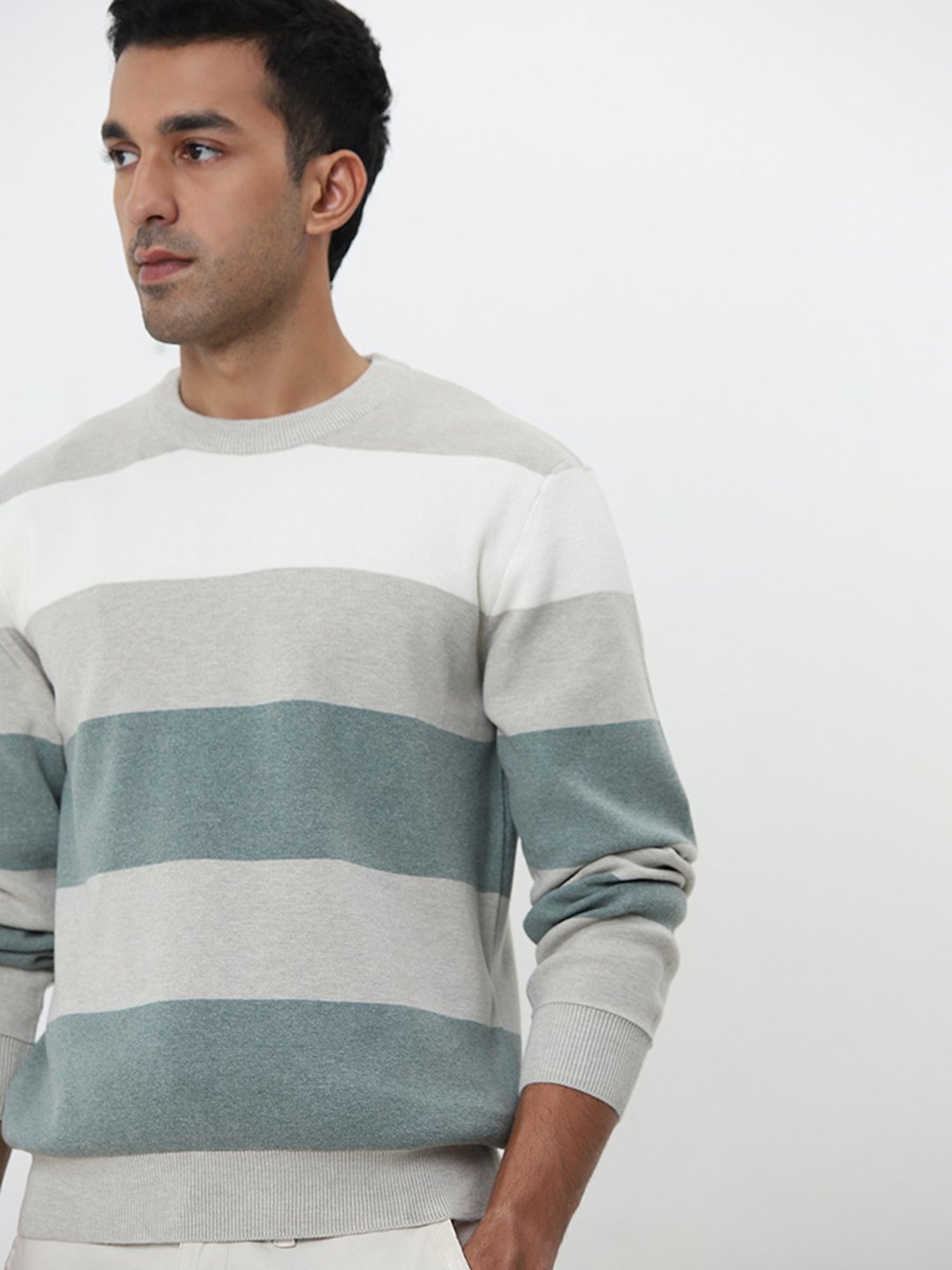 WES Casuals by Westside Multicolour Striped Slim-Fit Sweater
