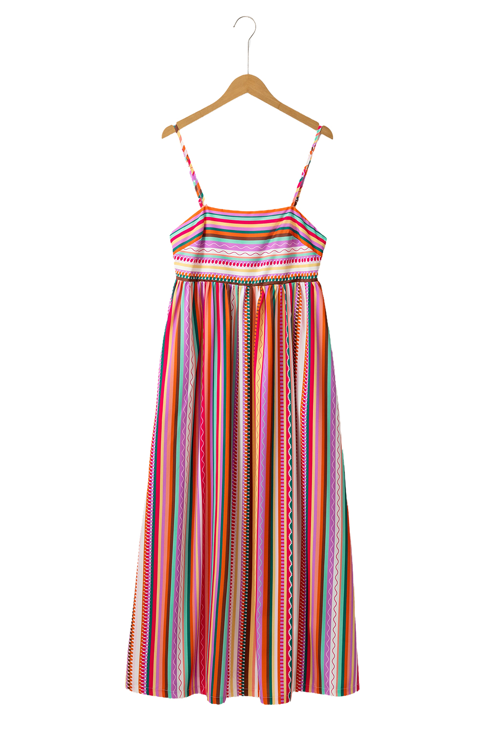 Multicolour Boho Striped Spaghetti Strap Smocked Back Maxi Dress