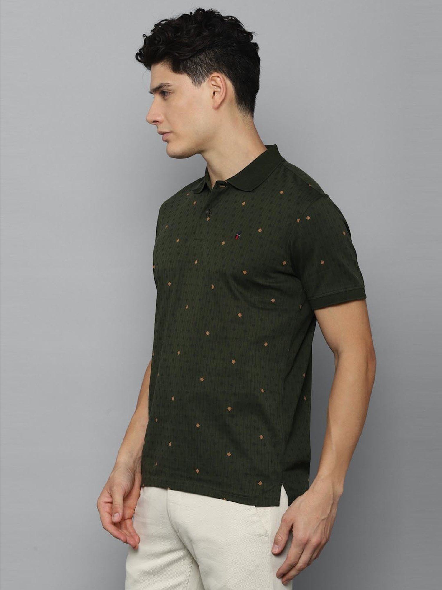 Louis Philippe Sport Green Cotton Slim Fit Printed Polo T-Shirt