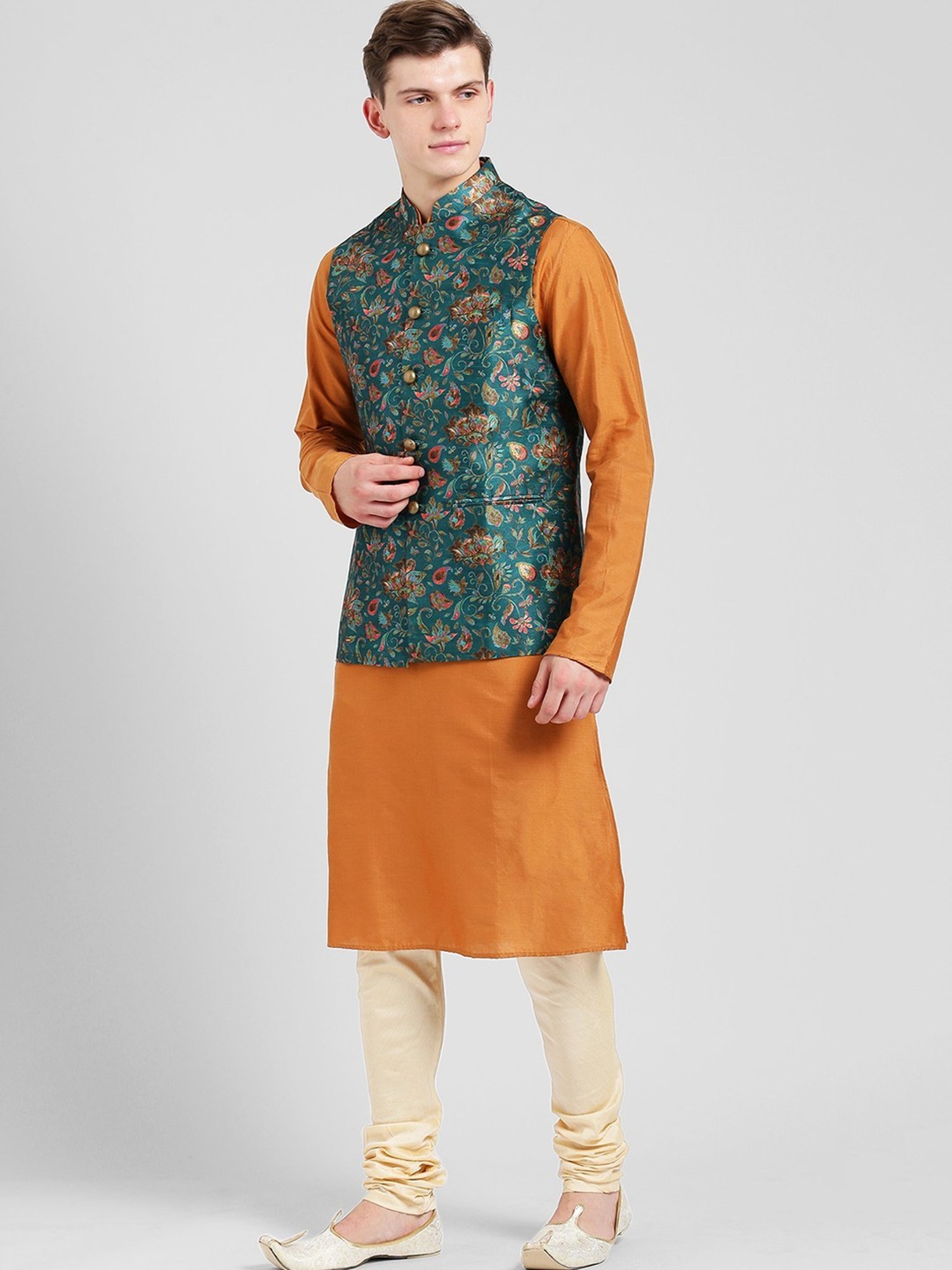 KISAH Multicolored Regular Fit Printed Kurta Set With Jacket