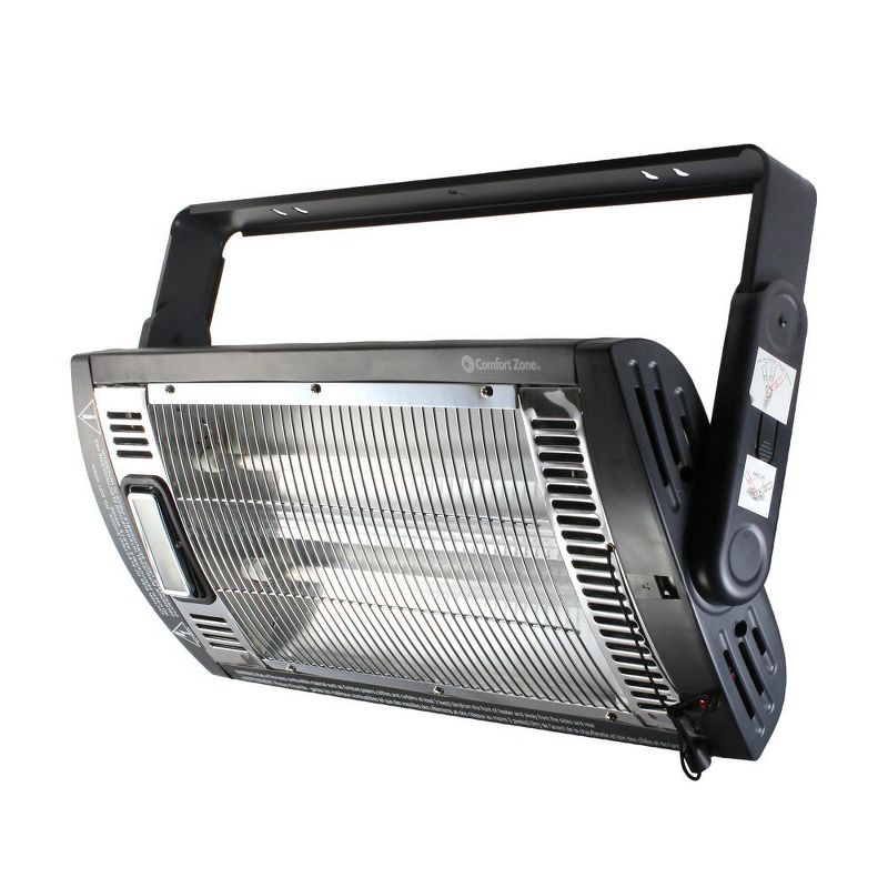 Comfort Zone CZQTV5M Ceiling Mounted Radiant Quartz Infrared Work Shop Space Heater Unit with Adjustable Angle Halogen Lighting