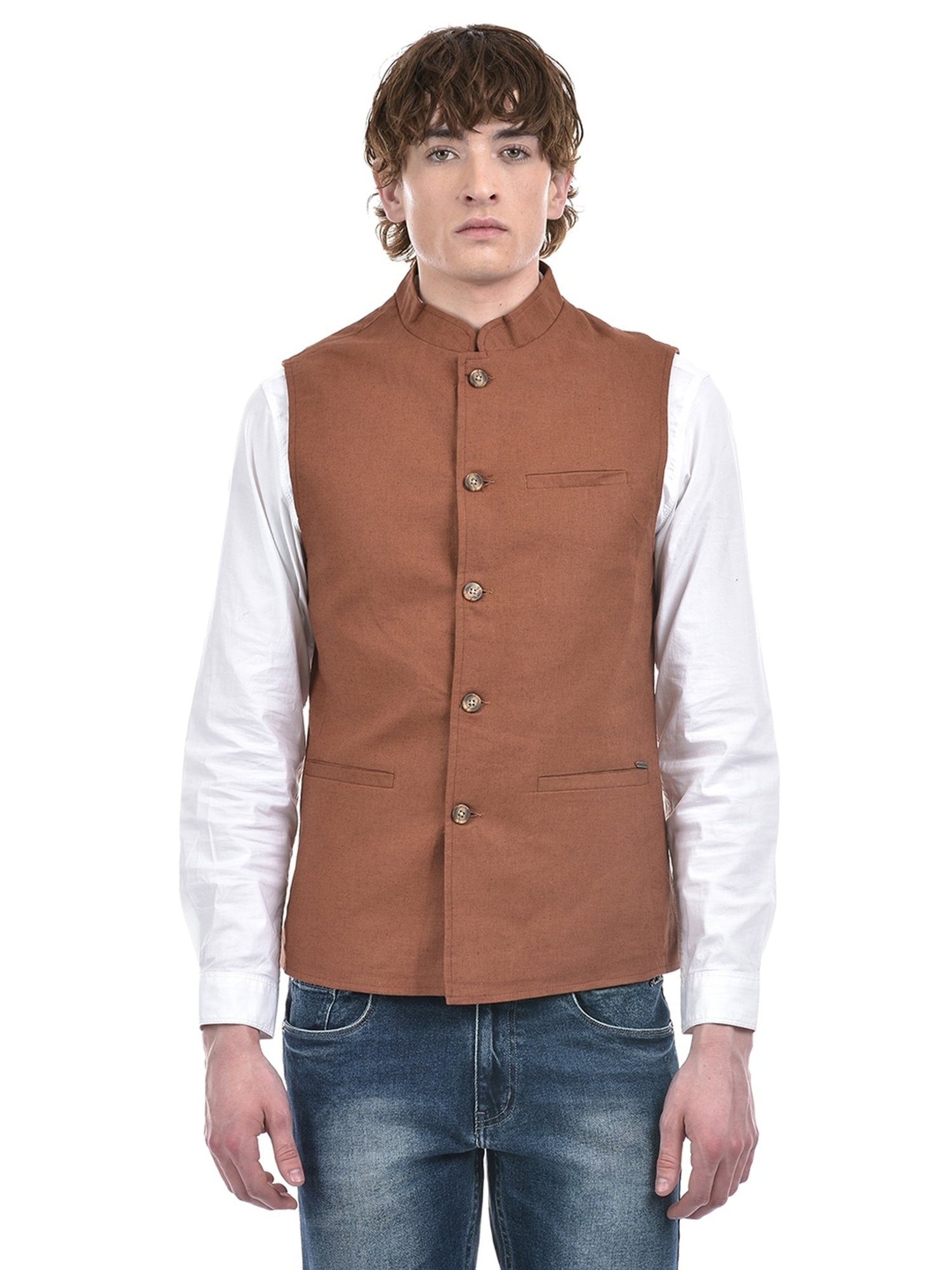 Numero Uno Brown Cotton Regular Fit Nehru Jacket