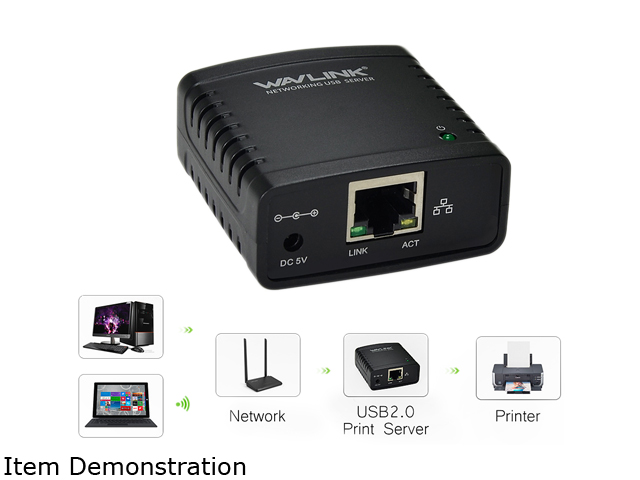 Wavlink 100Mbps Ethernet to USB 2.0 Network LPR Print Server 10/100Mbps Networking USB HUB USB 100Mbps Print Server / Network Print Server / Print Server Adapter