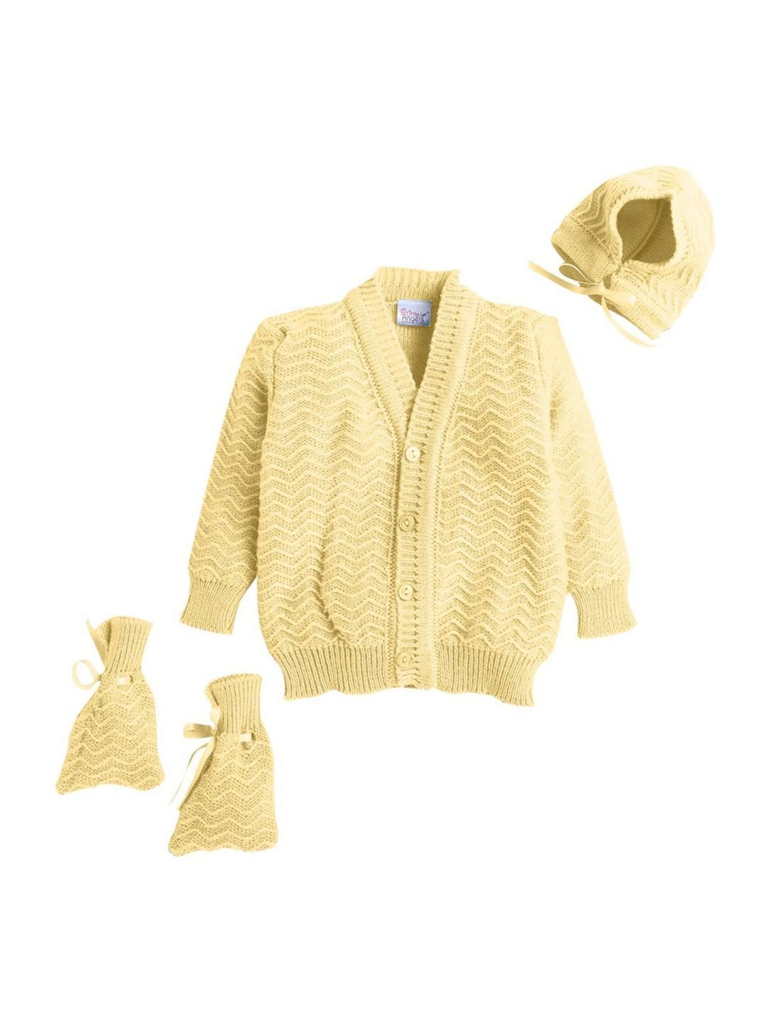 Little Angels Kids Yellow Textured Pattern Full Sleeves Sweater Set