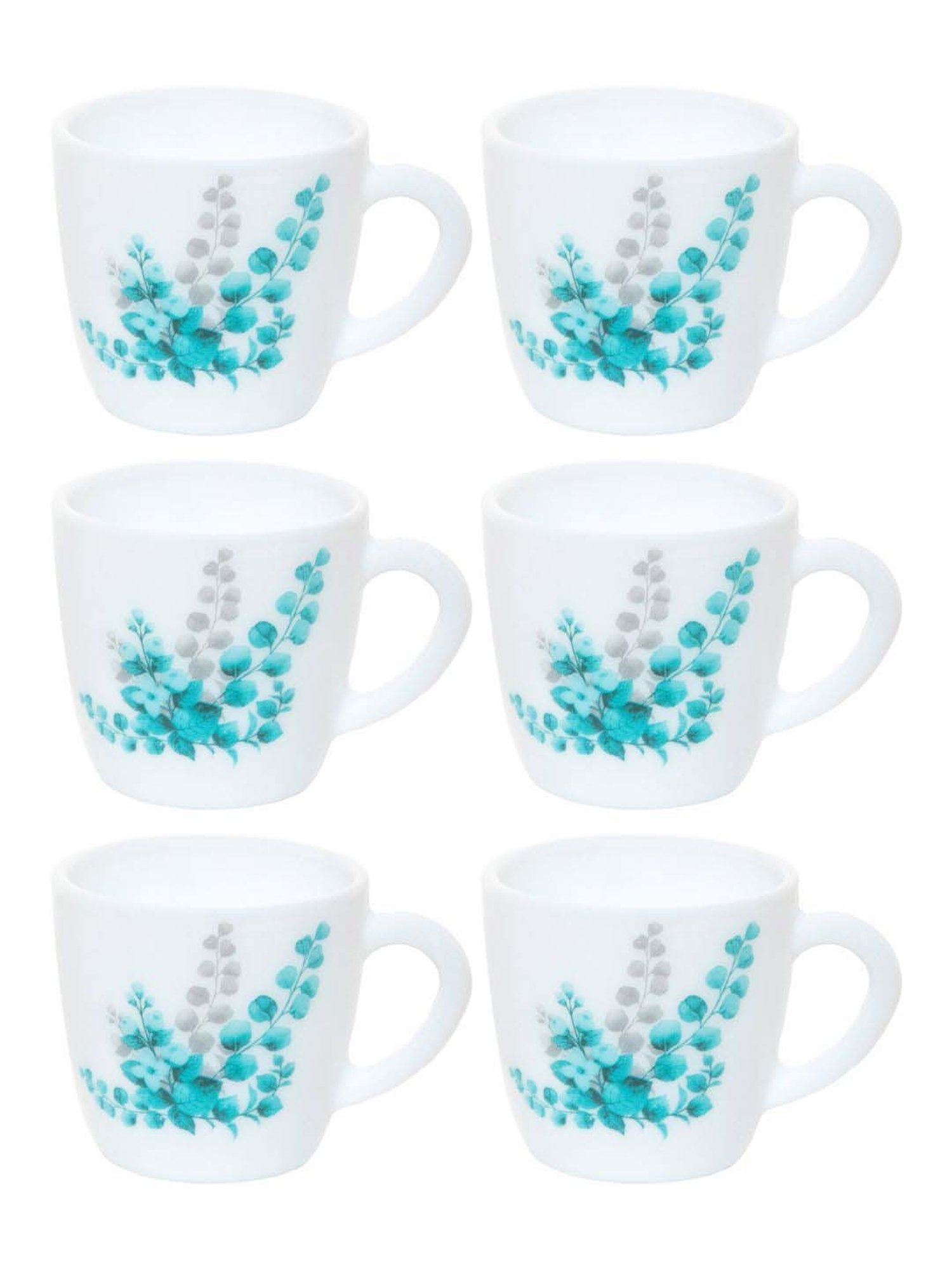 Cello Ricca White & Aqua Glass Coffee Mug (0.1 L) - Set of 6