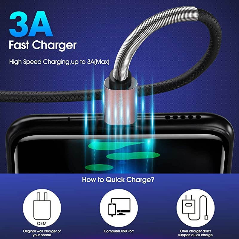 Type C Cable 3ft Compatible with Samsung Galaxy A10A20A51S10S9S8Note 8LG V20V30V403A Fast Charging 3 Pack A to C TPE Cord Fast Charging C Cables