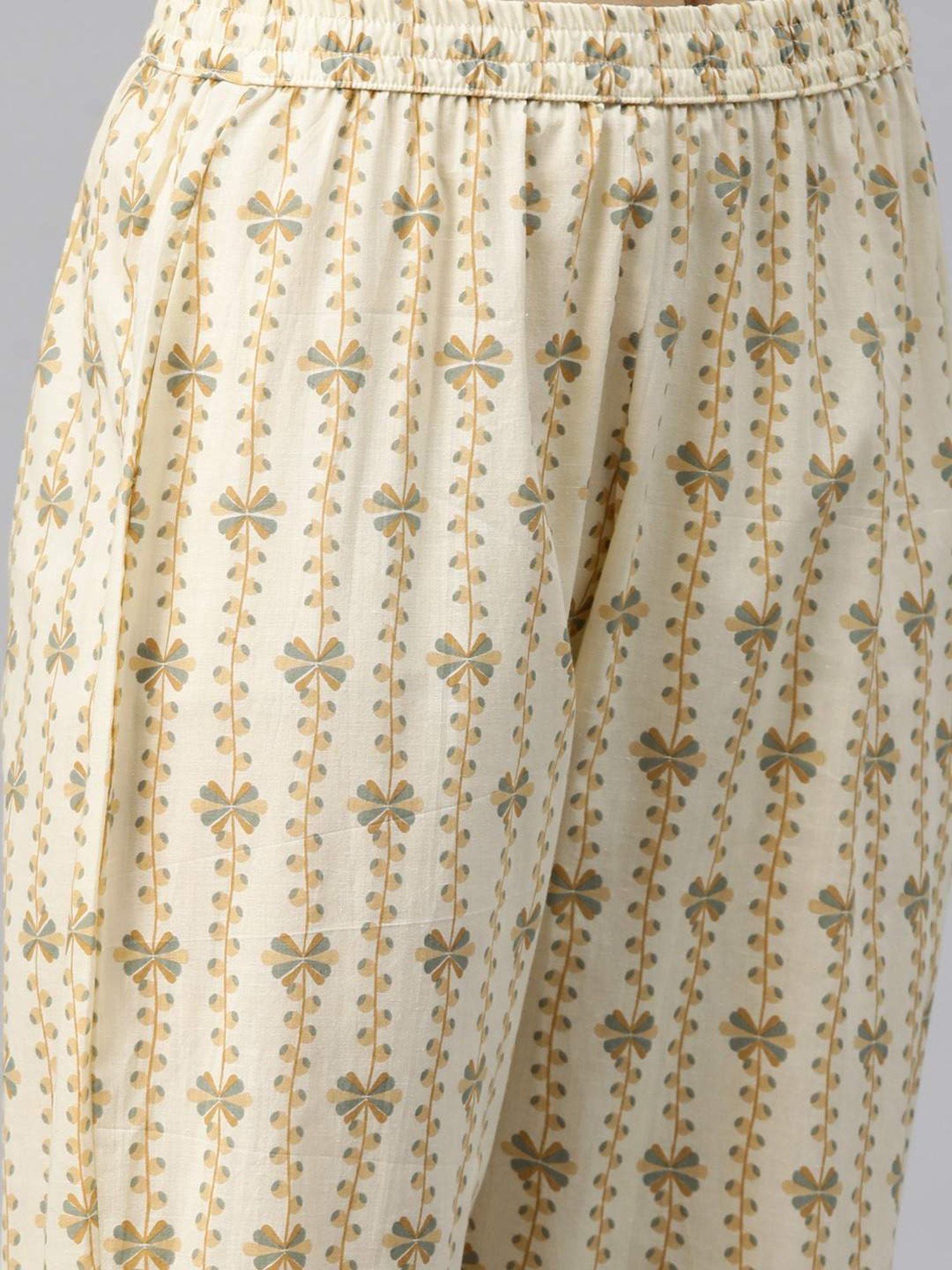 READIPRINT FASHIONS Beige Cotton Floral Print Kurta Pant Set