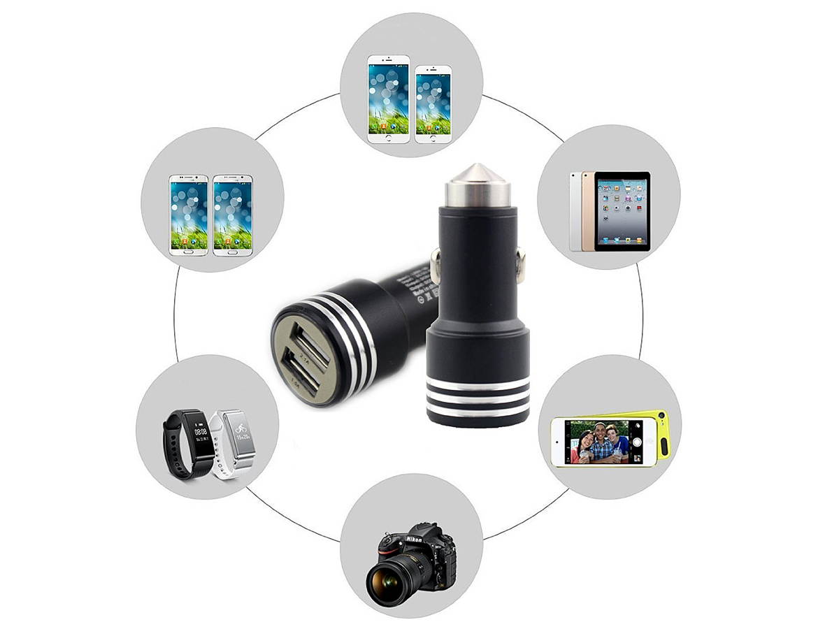 FIONA Car Charger 3.1A 2-Port Dual USB Portable Vehicle Car Charge with Car emergency Escape Safety Hammer design