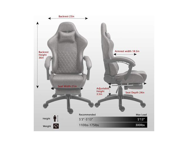 Dowinx Gaming Chair Office Chair PC Chair with Massage Lumbar Support, Racing Style PU Leather High Back Adjustable Swivel Task Chair with Footrest (Black&Red)