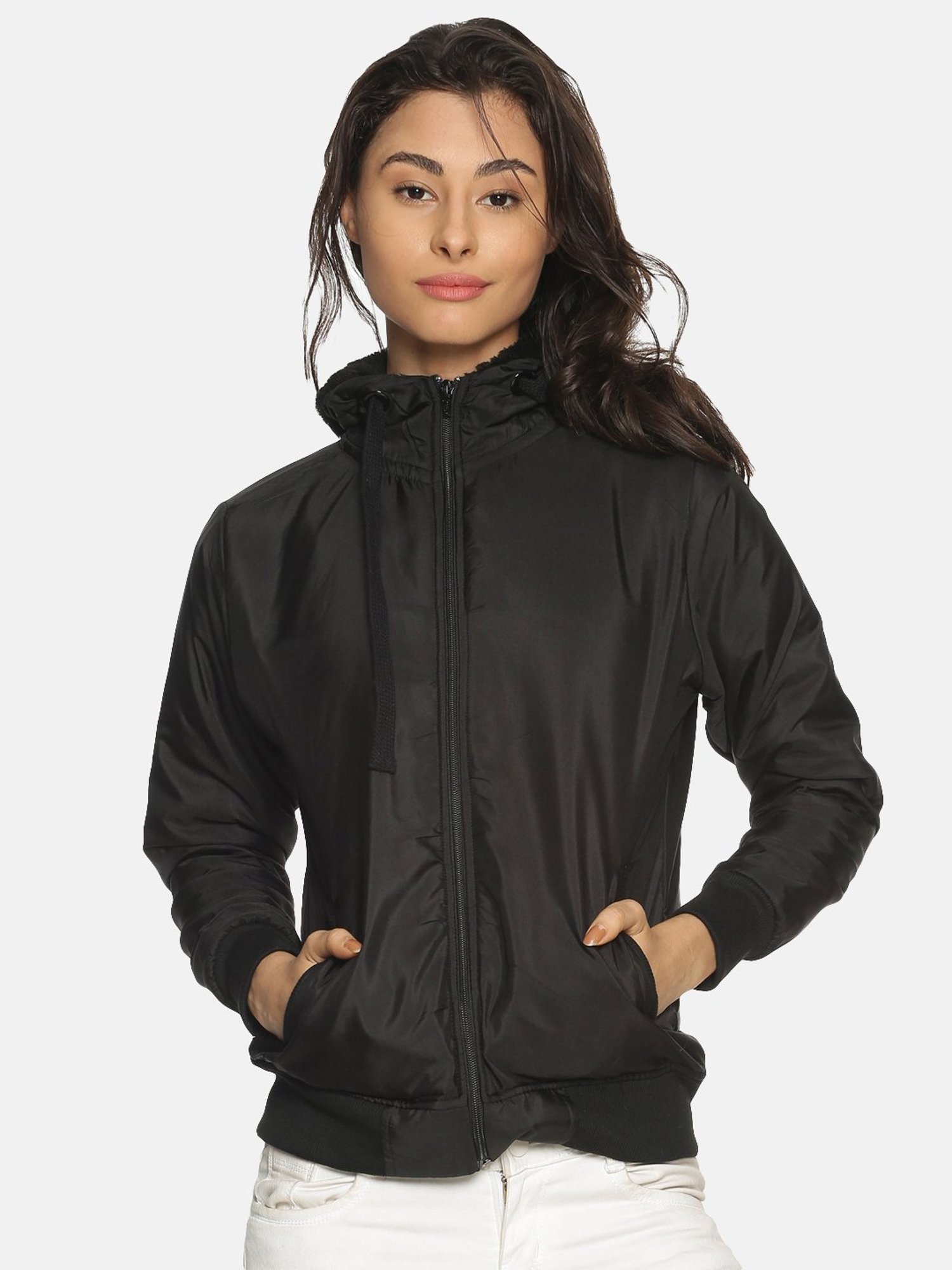 Campus Sutra Black Hooded Jacket