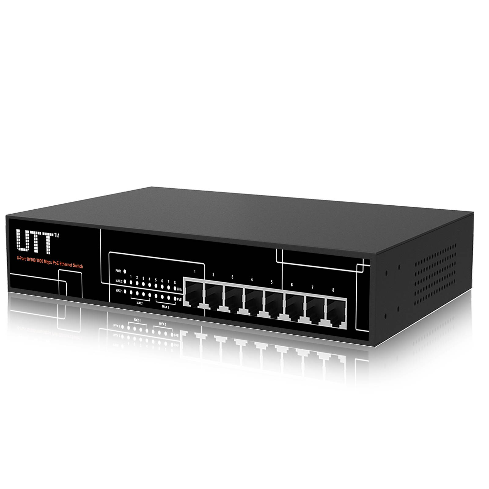 UTT S1080GP 8-Port Unmanaged Gigabit Ethernet PoE Switch, 8 PoE ports 150W, 802.3af/at, Ideal for IP Cameras