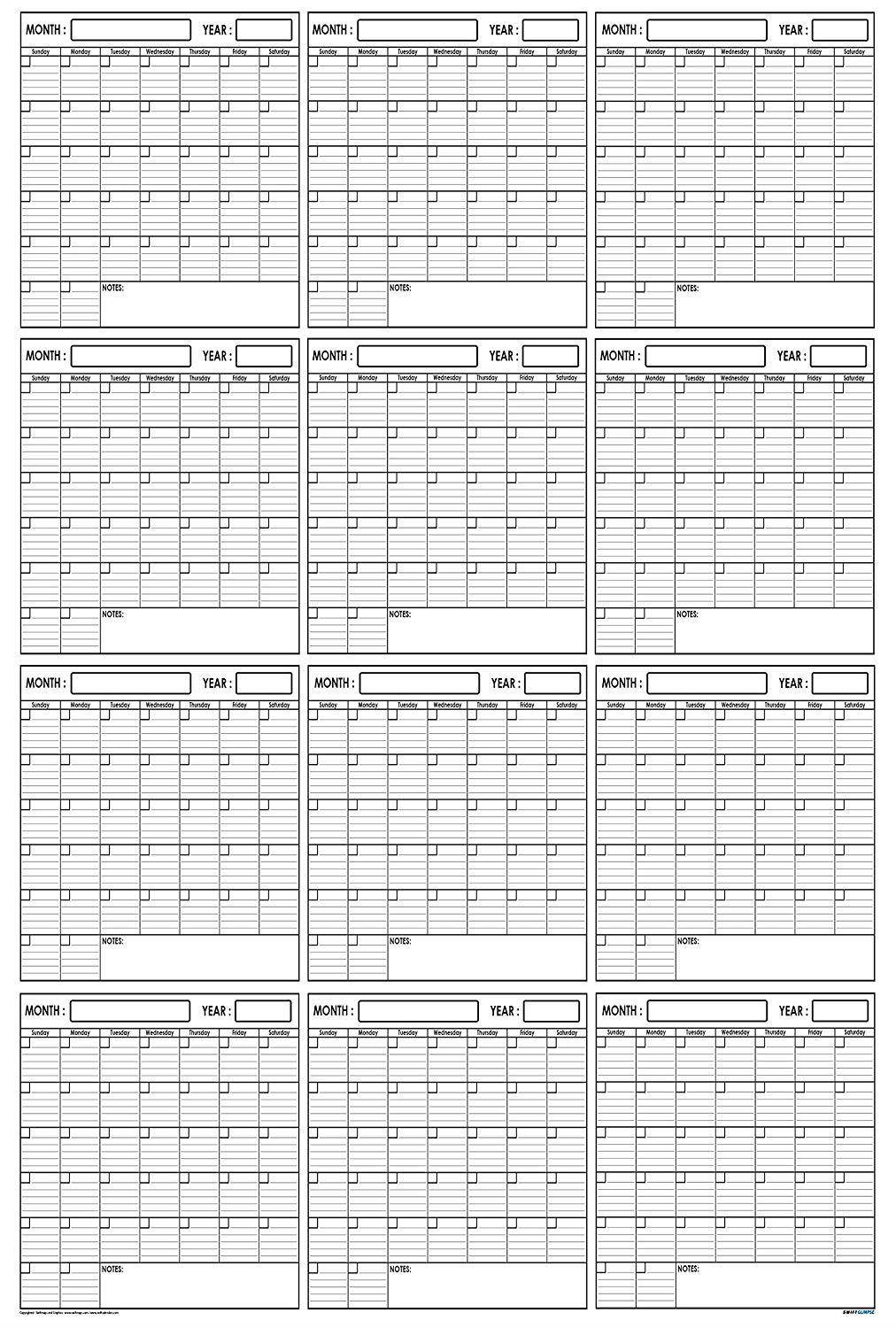 SwiftGlimpse 32x48 Large Jumbo Oversized Erasable Laminated Blank Annual Yearly Wall Calendar Poster, 12 Months, Reusable for Office, Academic or Home 2-Sided Reversible