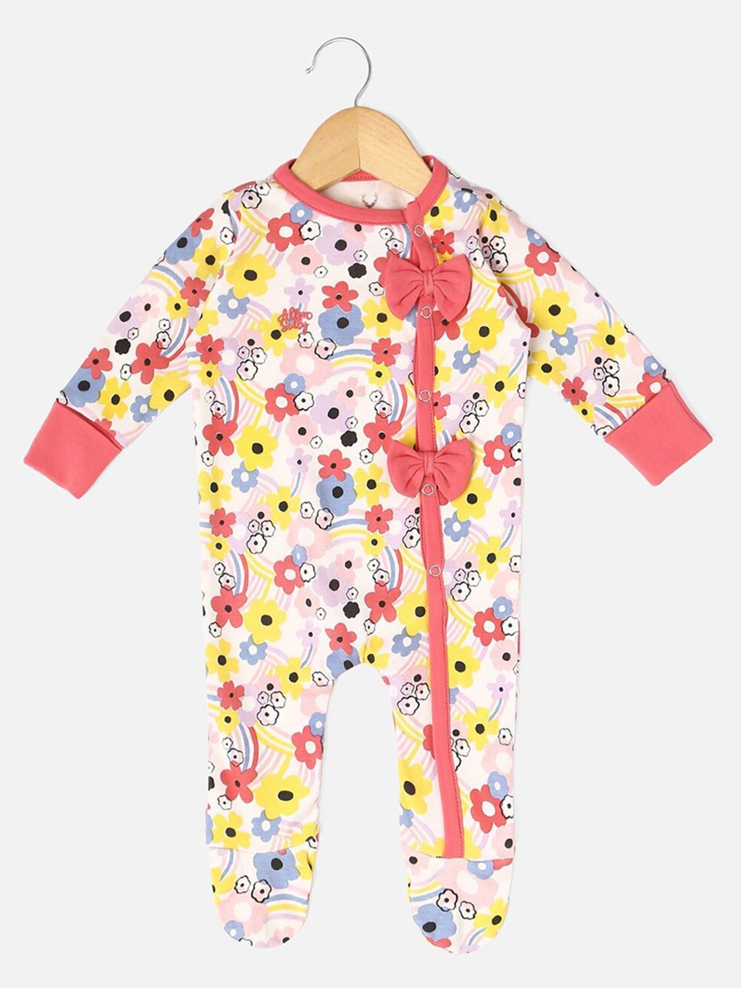 Ed-a-Mamma Baby Pink & White Printed Bodysuit (Pack Of 2)