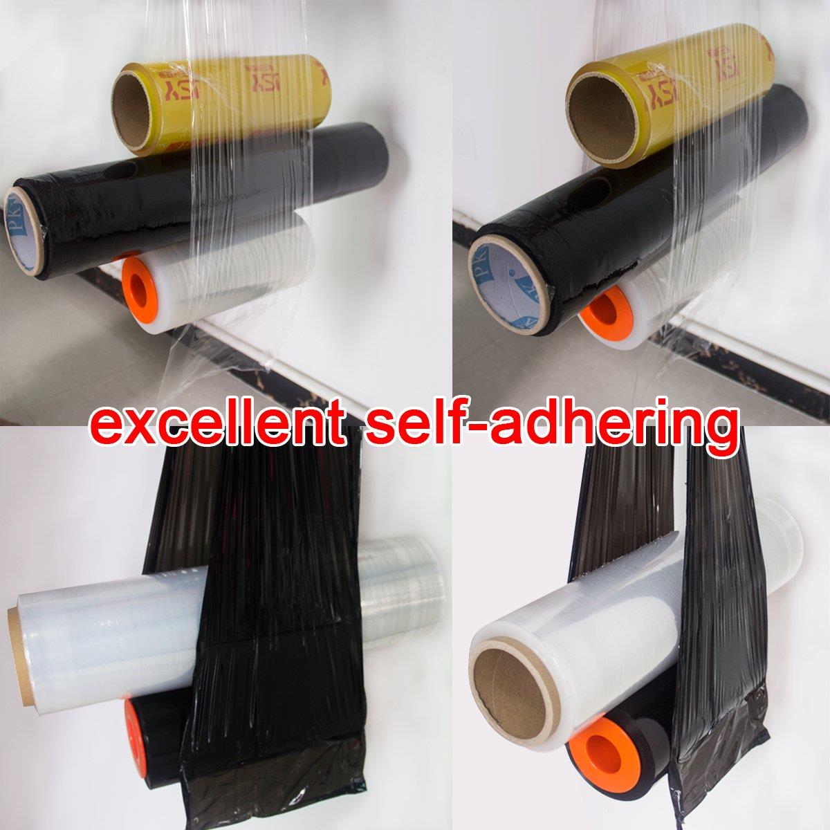 Jack&Sunny Stretch Wrap 9''x 1000 Ft 80 Gauge with 1 Pair of Plastic Hand Saver for Moving Shipping Packing Depot&Storage Industrial Hand Stretch wrap Film Clear (Black with Hand Saver, 1-roll)