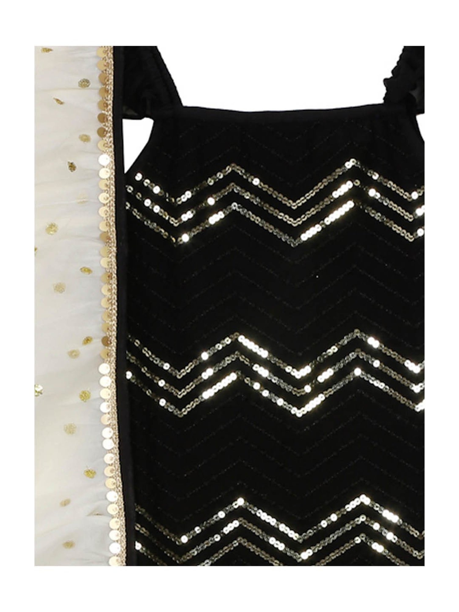 Saka Designs Kids Black & Cream Embellished Kurta with Sharara & Dupatta