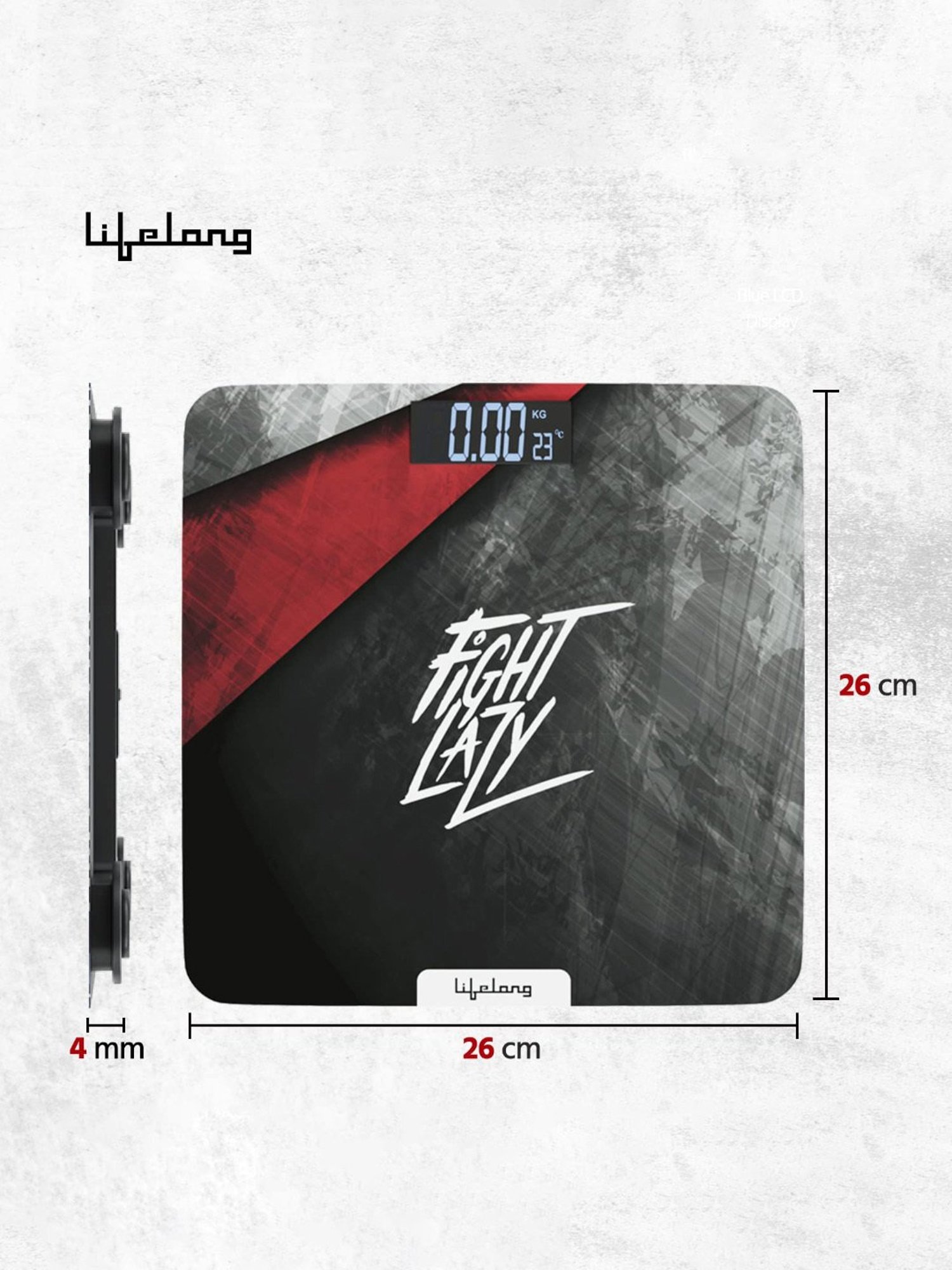 Lifelong LLWS45 ActiveFlex Weighing Scale Thick Tempered Glass with LCD Display (Active Black)