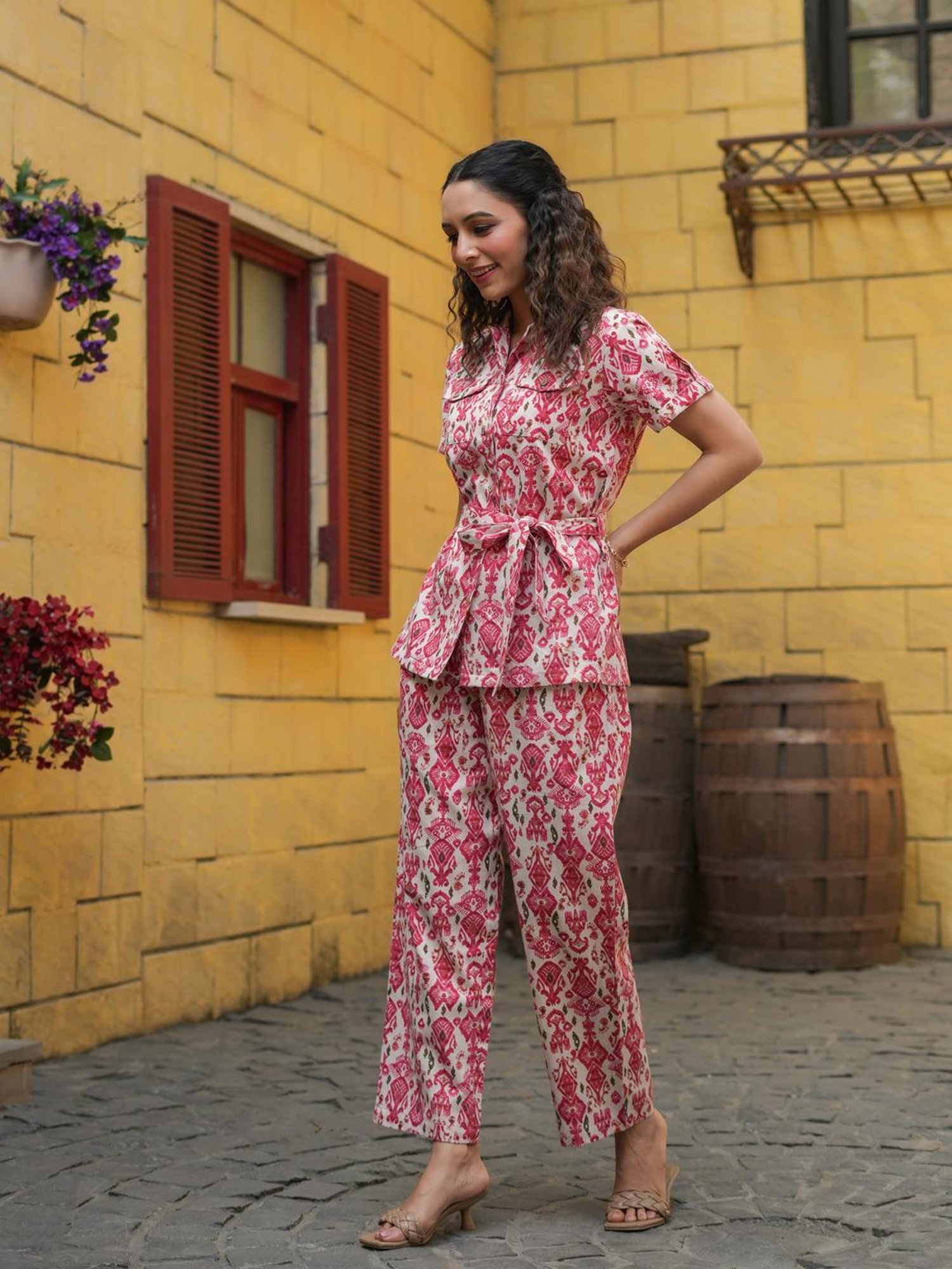 Rain and Rainbow Pink Cotton Printed Shirt & Pant Set