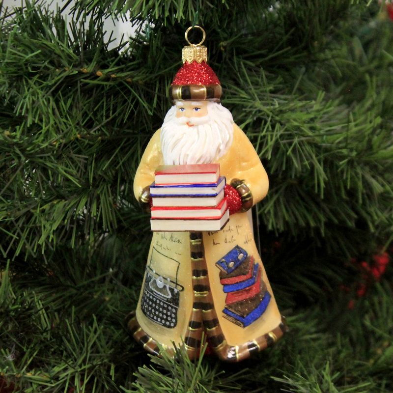 Joy To The World 6.25" Glitterazzi Bookworm Santa Ornament Glitter  -  Tree Ornaments