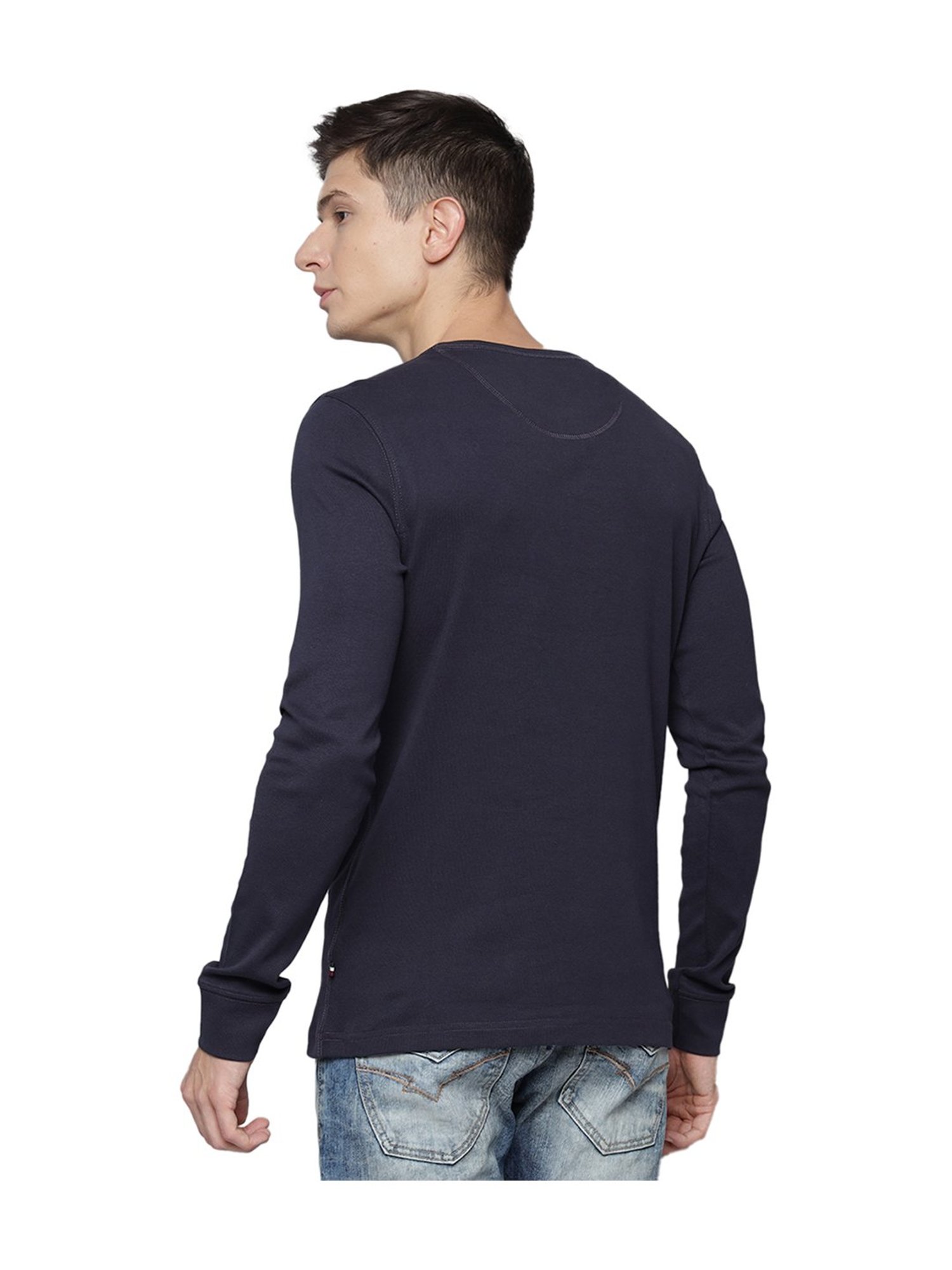 Lindbergh Navy Full Sleeves Henley T-Shirt