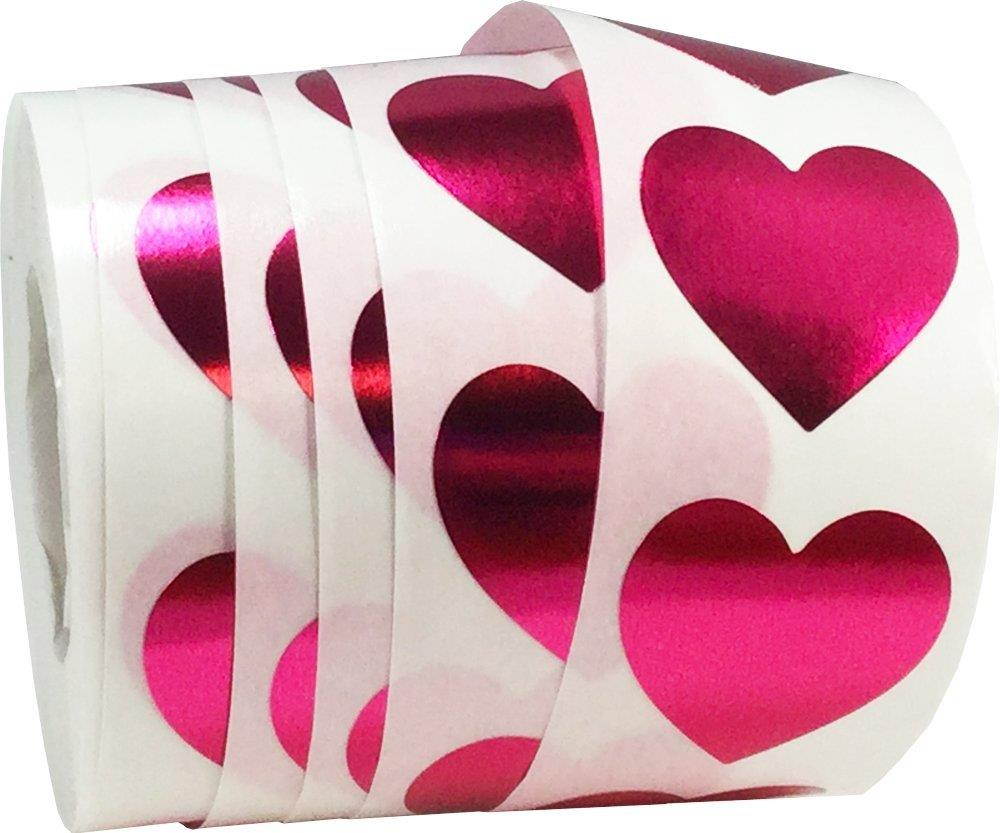 Metallic Rose Heart Stickers, 1 Inch in Size, 500 Labels on a Roll