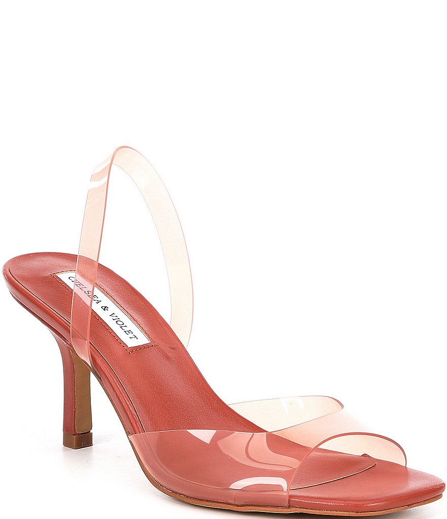 Chelsea & Violet Joy Clear Square Toe Slingback Sandals
