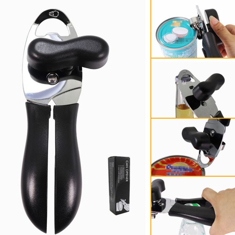 Multifunctional Four-in-one Powerful Can Opener Screw Cap Opener Kitchen Household Capping Tool Canning Knife Safe Cutting Lid Black