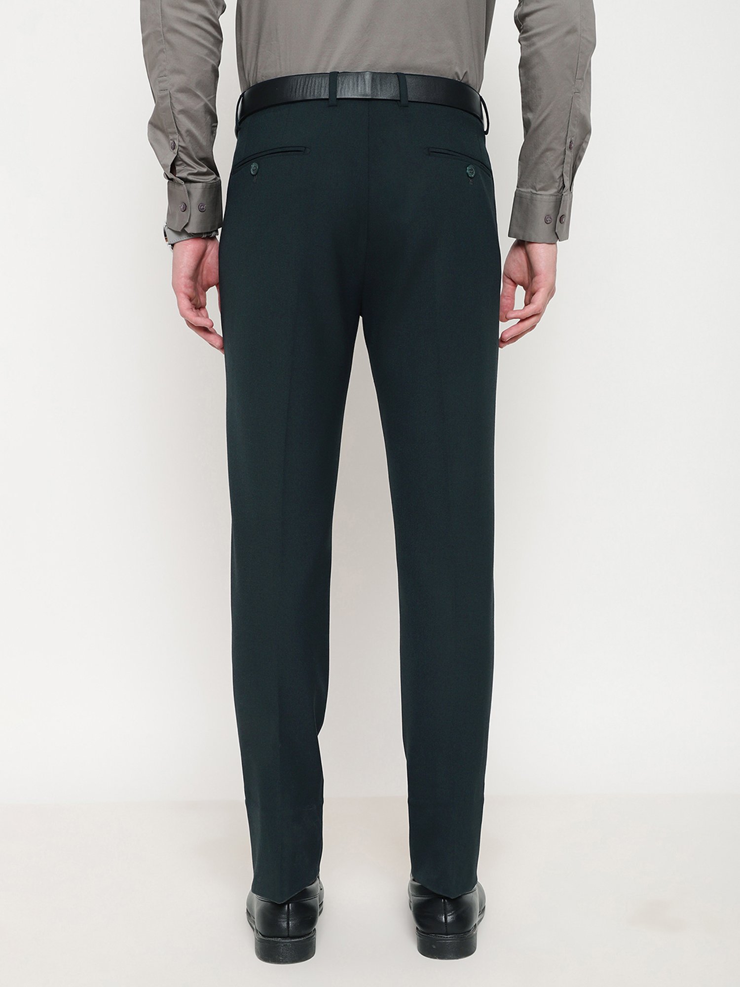 SUBTRACT Bottle Green Slim Fit Flat Front Trousers