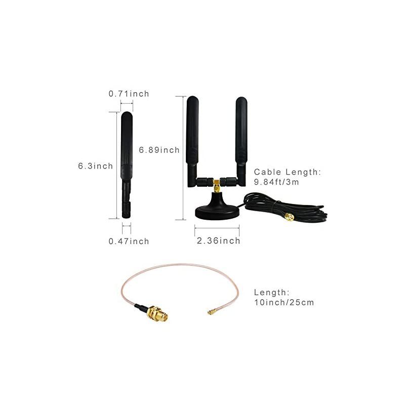 Dual Band Wi-Fi Antenna Kit,  2X 6dbi 2.4/5Ghz RP-SMA Connector Magnet Base with Adapters and Extenders