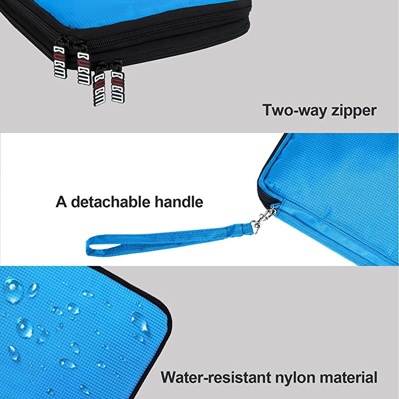 Double Layer Electronics Organizer/Travel Gadget Bag for Cables, Memory Cards, Flash Hard Drive and More, Fit for iPad or Tablet(up to 9.7")-Large, Blue