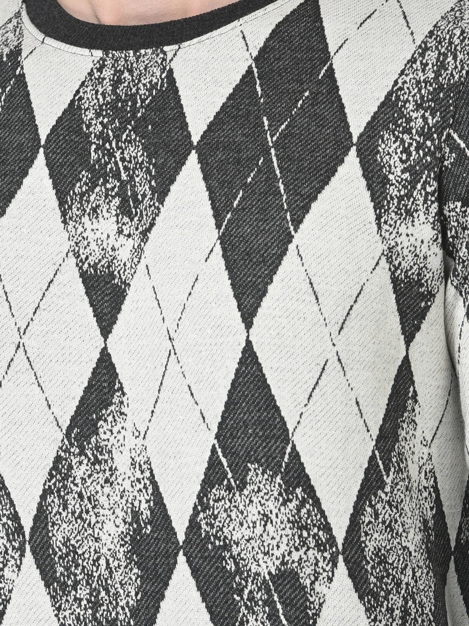 Crimsoune Club Grey Regular Fit Geometric Print Sweatshirt