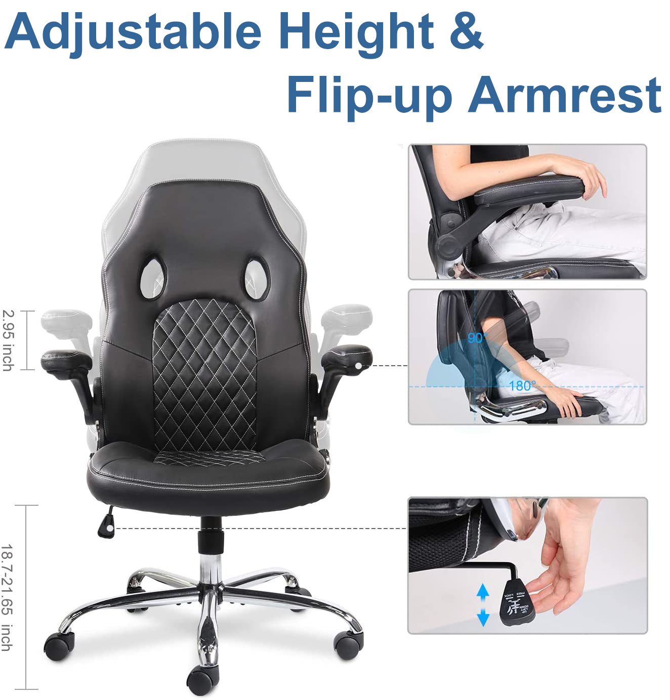 Gaming Chair, Racing Style Computer Desk Chair Padded Armrests Ergonomic Lumbar Support Adjustable Height