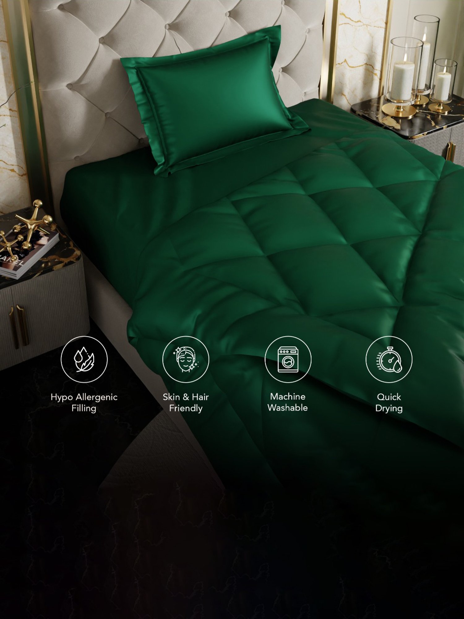 Stoa Paris Date Night Green Polyester 150 GSM Single-Sized Comforter - Set of 1