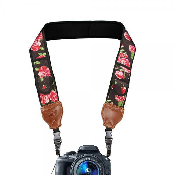 DSLR Camera Strap Shoulder Neck with Floral Neoprene Design and Accessory Storage Pockets - Works With Canon , Fujifilm , Nikon , Sony and more SLR , Mirrorless , Point & Shoot Cameras