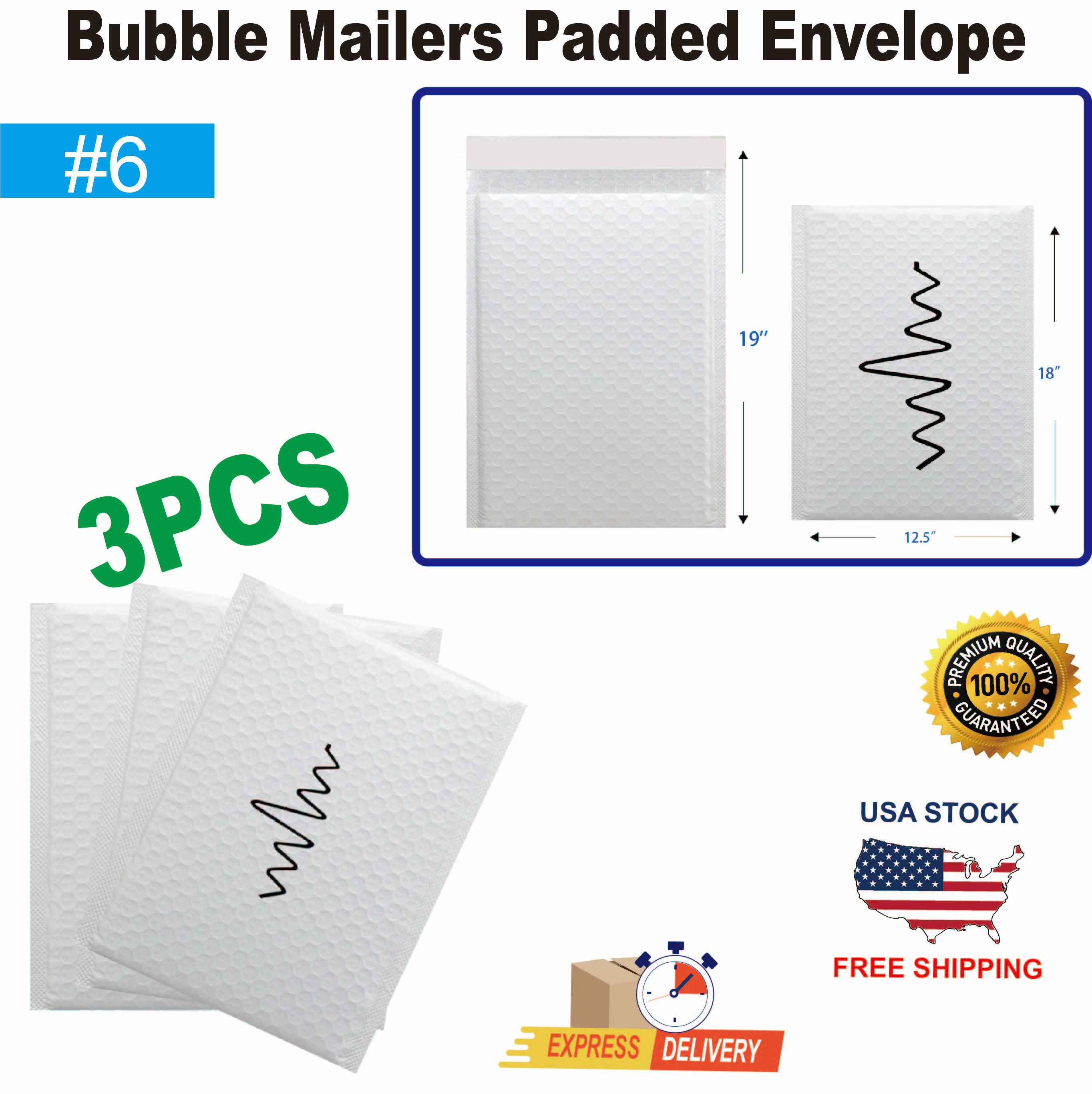 RHINO #6 12.5*19"  Bubble Mailers Padded Envelope 3pcs