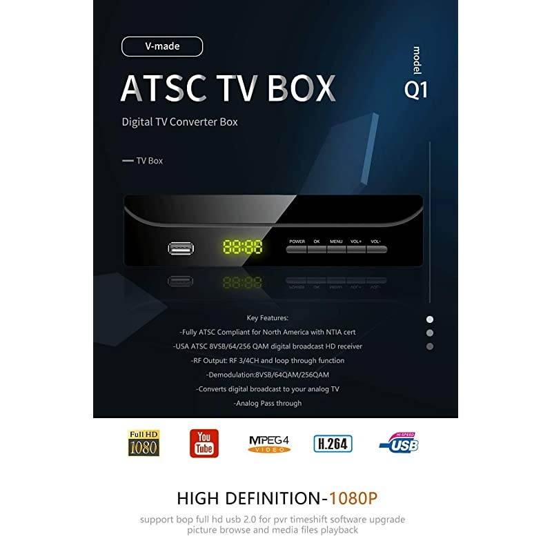 ATSC Digital TV Converter Box for Analog TV w/1080p HDMI Output,USB Multimedia Playback and HDTV Set Top Box.