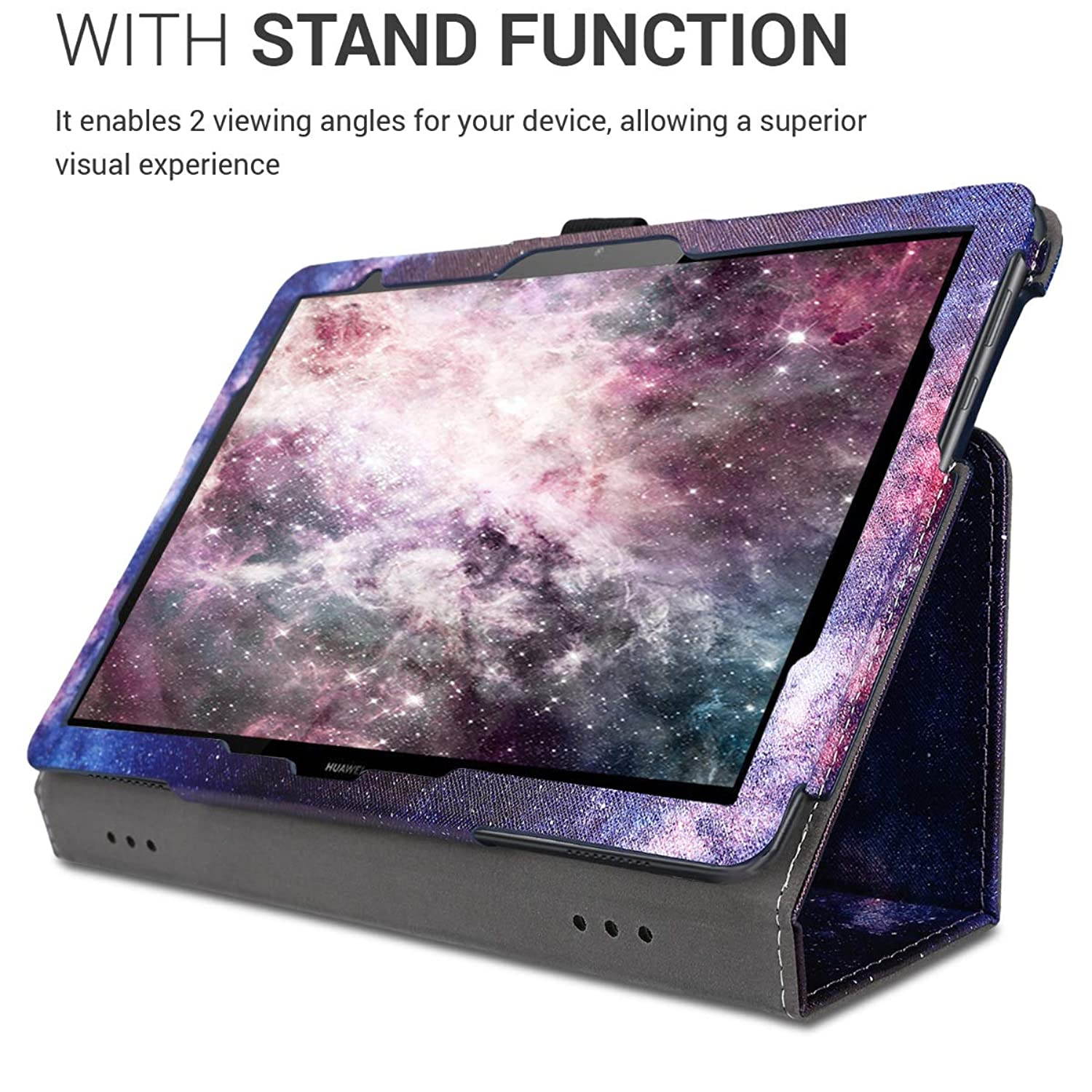 kwmobile Case Compatible with Huawei MediaPad T5 10 - Slim PU Leather Tablet Cover with Stand Feature - Starry Galaxy Light Pink/Dark Pink/Dark Blue