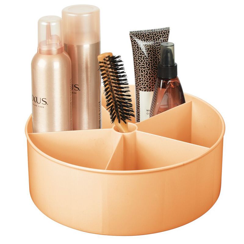 mDesign Divided Lazy Susan Cosmetic Turntable Storage Tray, Round - Peach