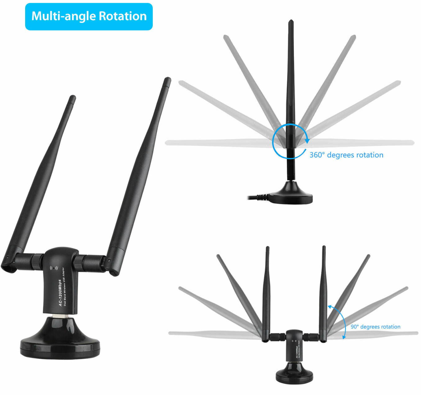 1200Mbps High Speed USB WiFi Adapter Signal Booster W/ Antenna For Windows