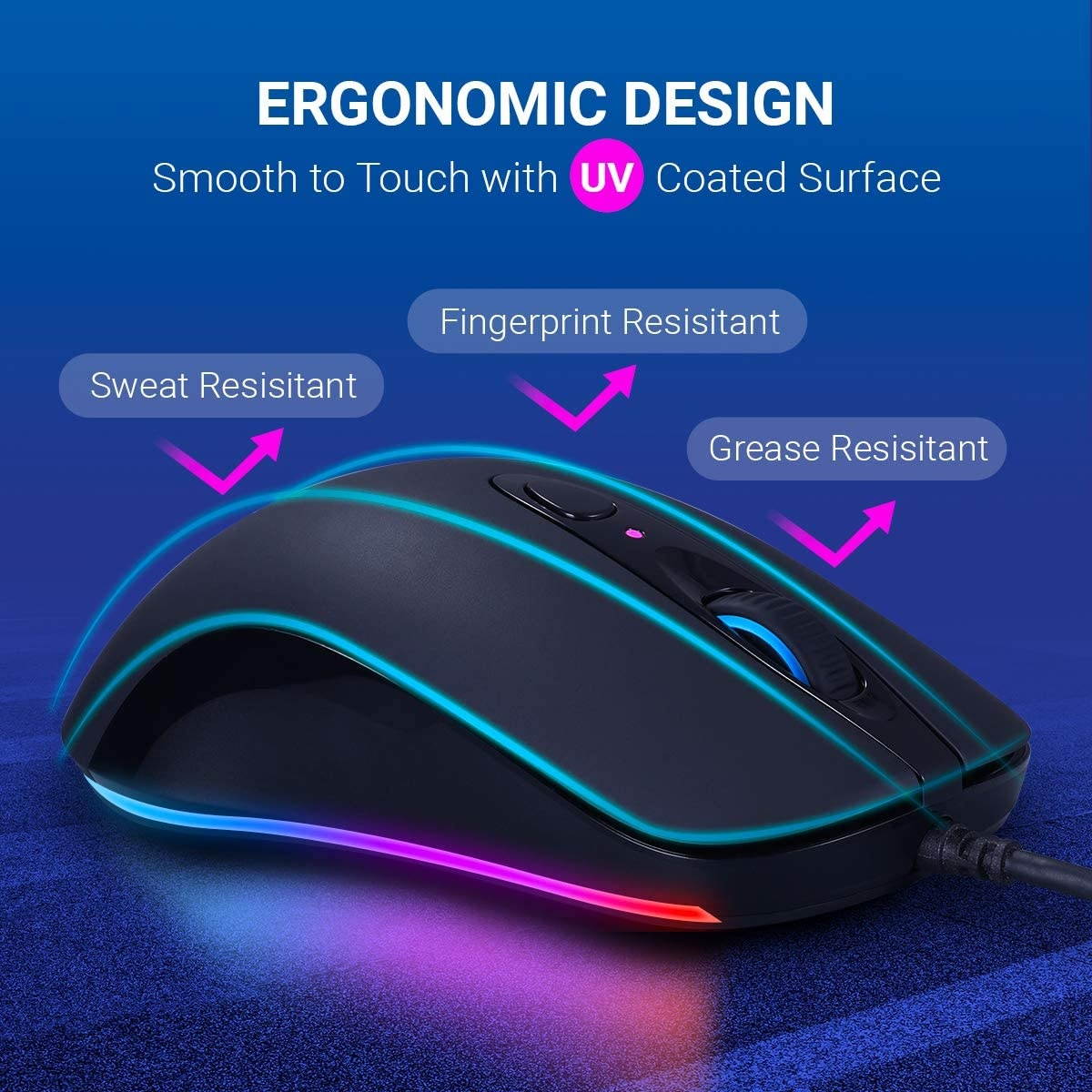 ABKONCORE A530 Gaming Mouse [4000DPI] Wired Computer Mouse RGB Backlit Mice with 8 Programmable Buttons 80g Lightweight Design 16M Color 4000 DPI Adjustable PC Gaming Mouse for Laptop PC Mac