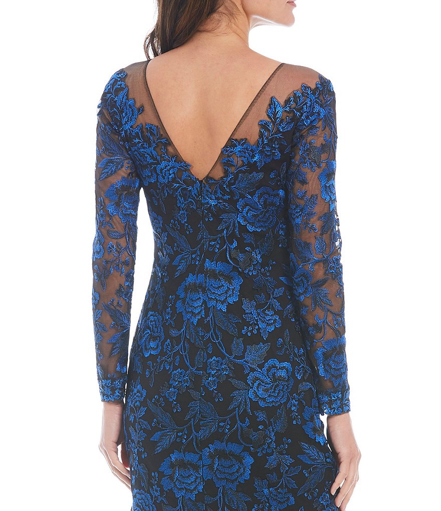 Tadashi Shoji Illusion Yoke Boat Neck Long Sleeve Lace Sheath Dress