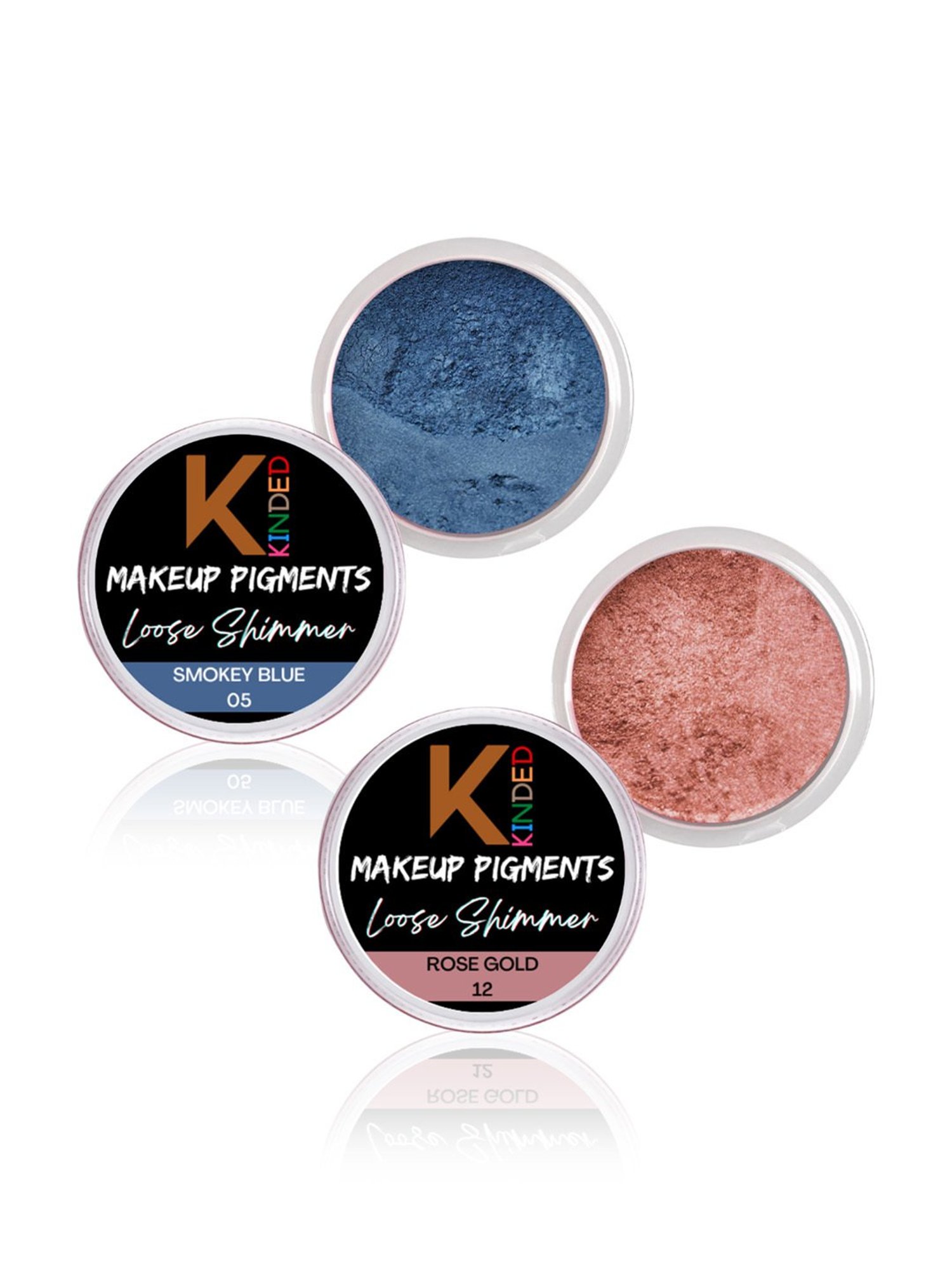 KINDED Makeup Pigments Loose Shimmer Powder Eyeshadow 05 Smokey Blue & 12 Rose Gold Combo