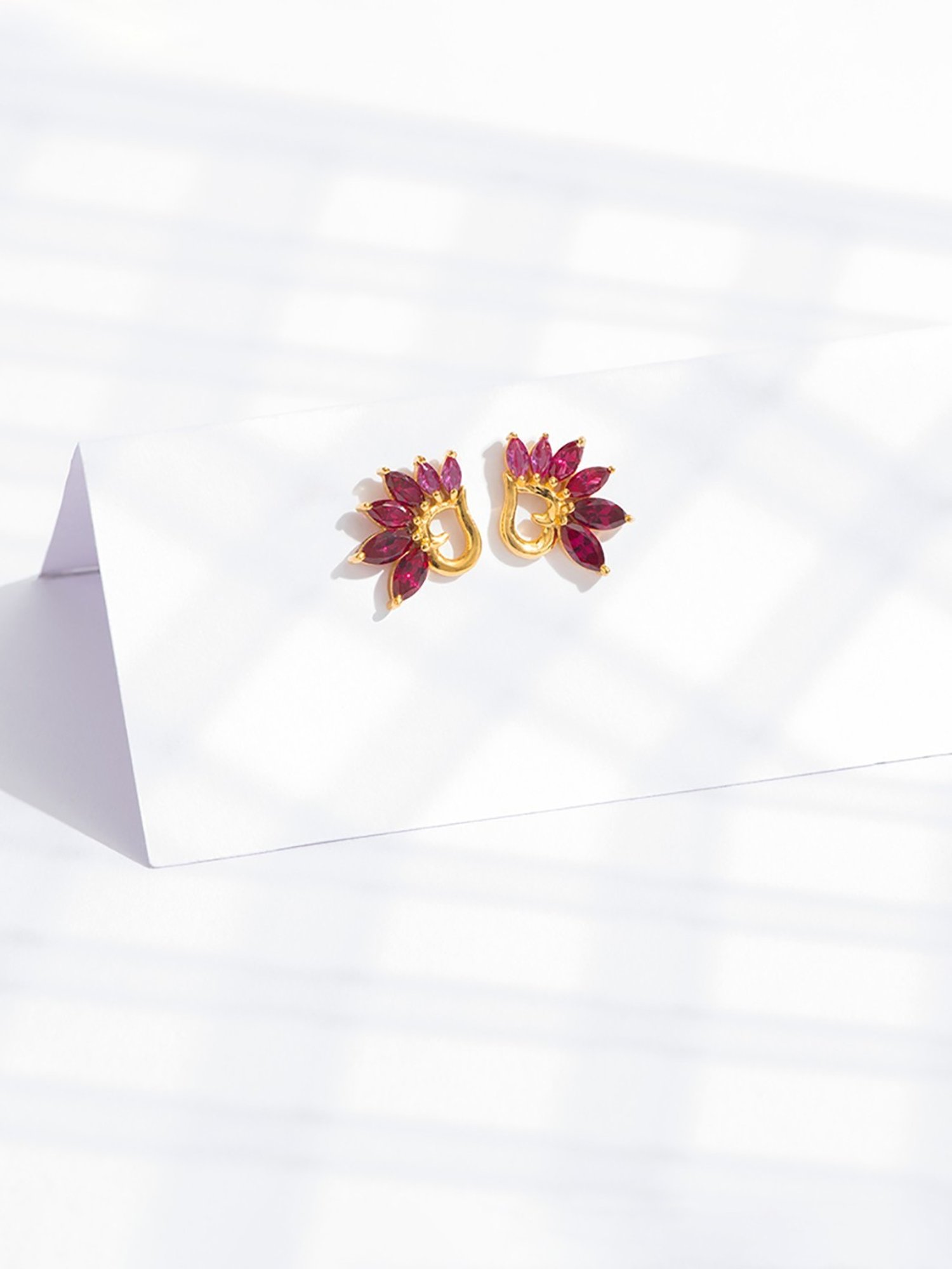 P.N.Gadgil Jewellers 22k Yellow Gold Devotion Florate Stud Earrings