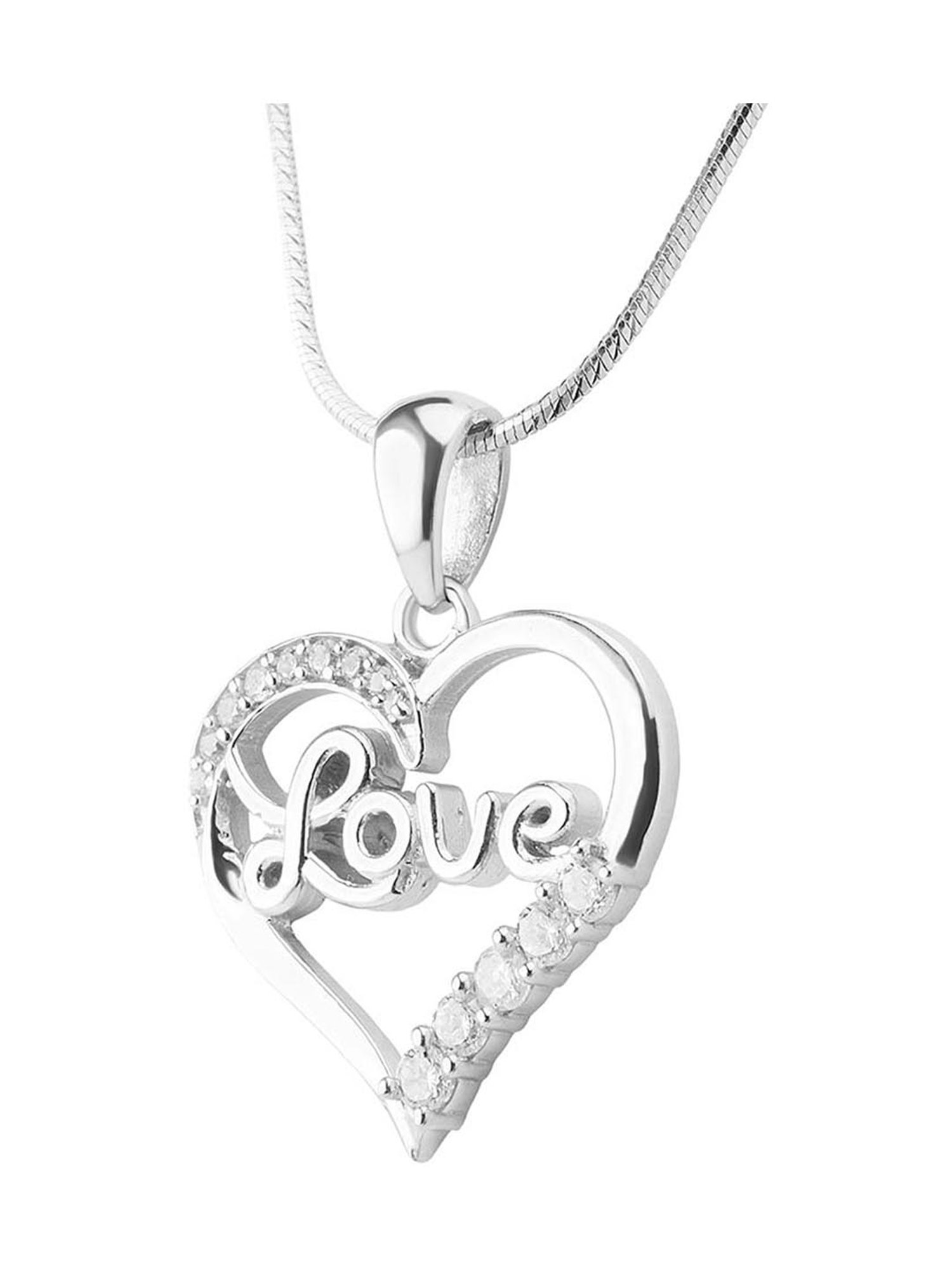 Anayra 92.5 Sterling Silver Love Heart Pendant with Chain for Women