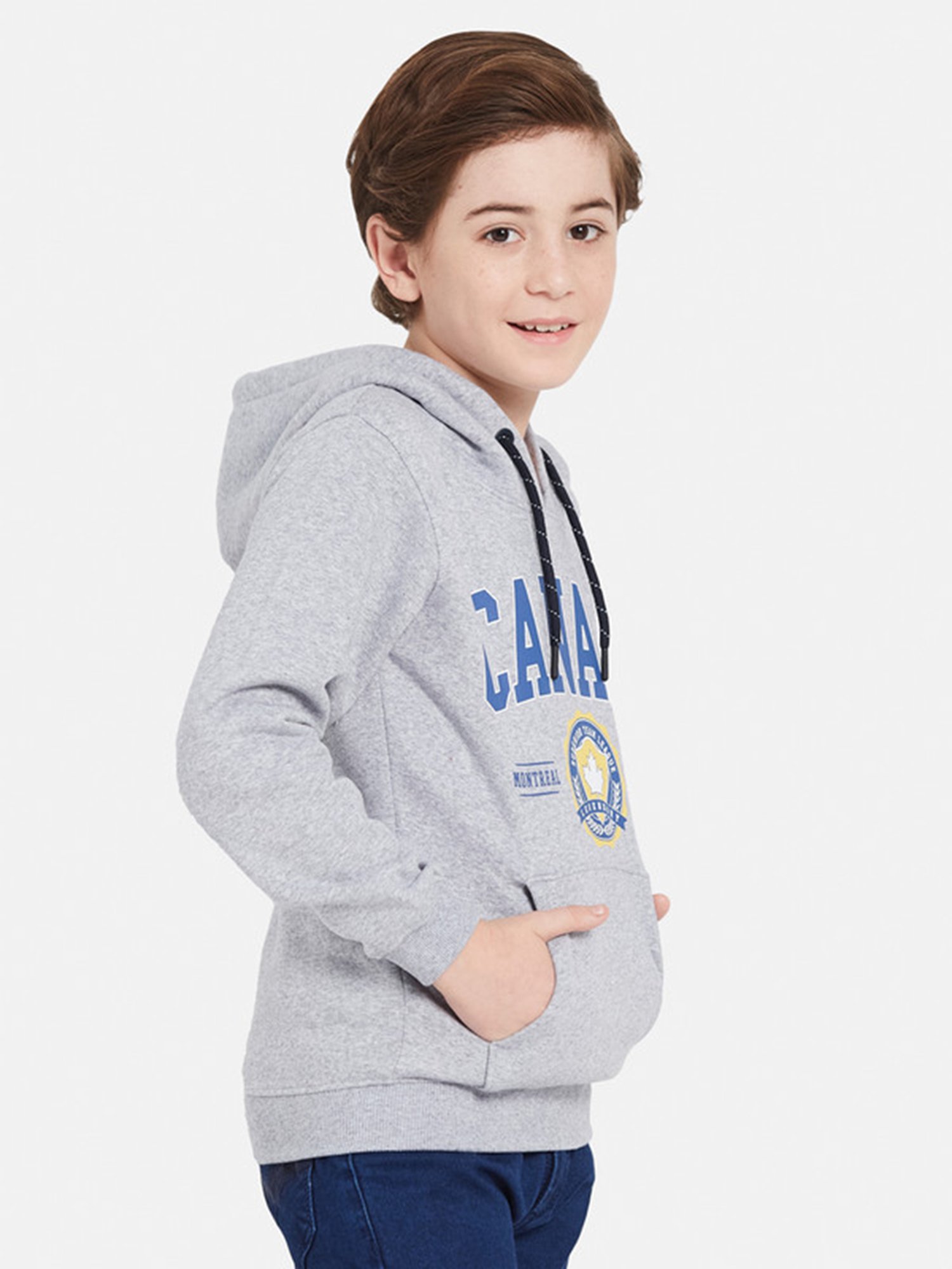 Octave Kids Grey Melange Graphic Print Full Sleeves Sweatshirt